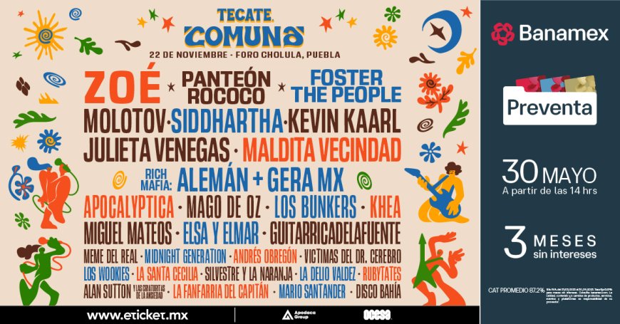 ¡Tecate Comuna 2025 está aquí! Zoé, Foster The People y Siddhartha encabezan el fiestón en Puebla